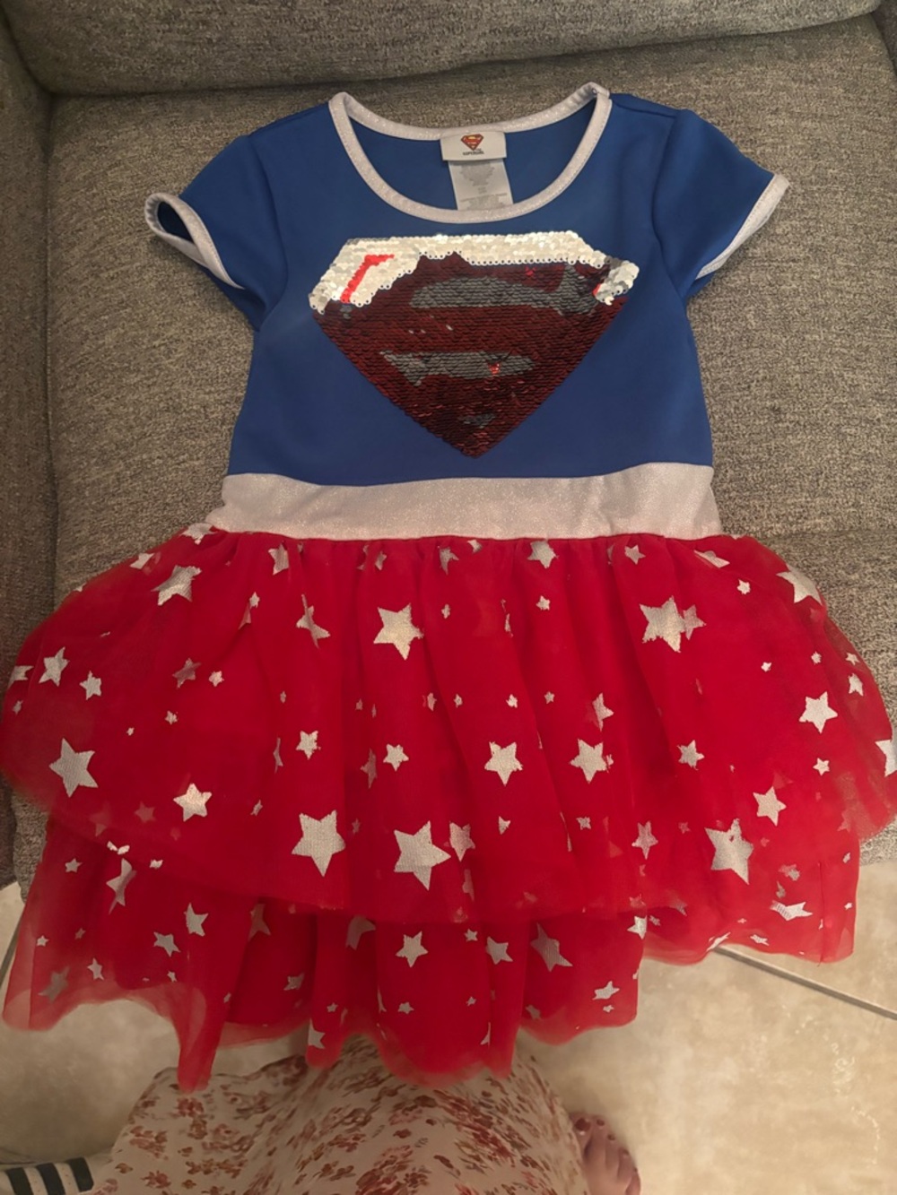 Kids Supergirl Sequin Tutu Costume Dress in Blue and Red 4/5